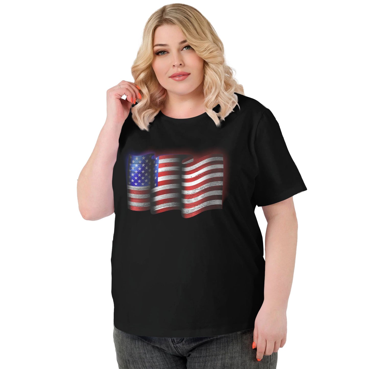Flag Design Extra Large Plus Size T Shirts For Women