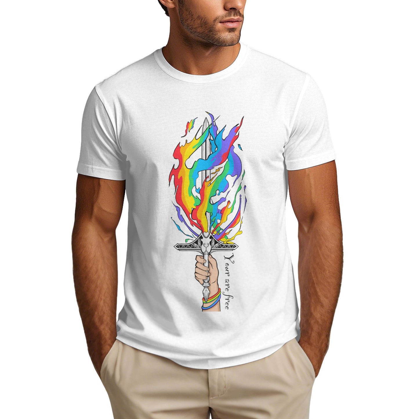 Flame Sword Men's Short Sleeve Cotton T-Shirt