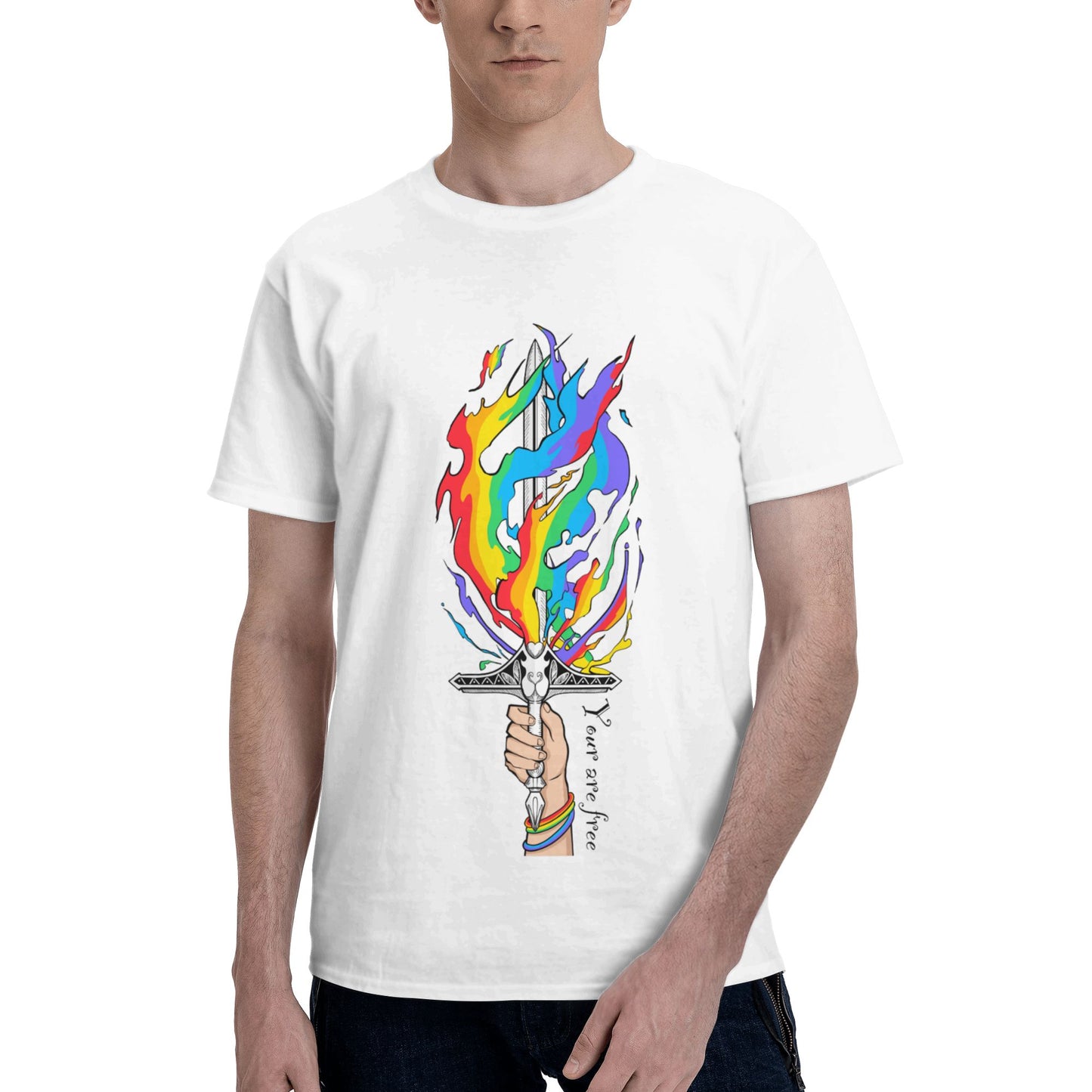 Flame Sword Men's Short Sleeve Cotton T-Shirt