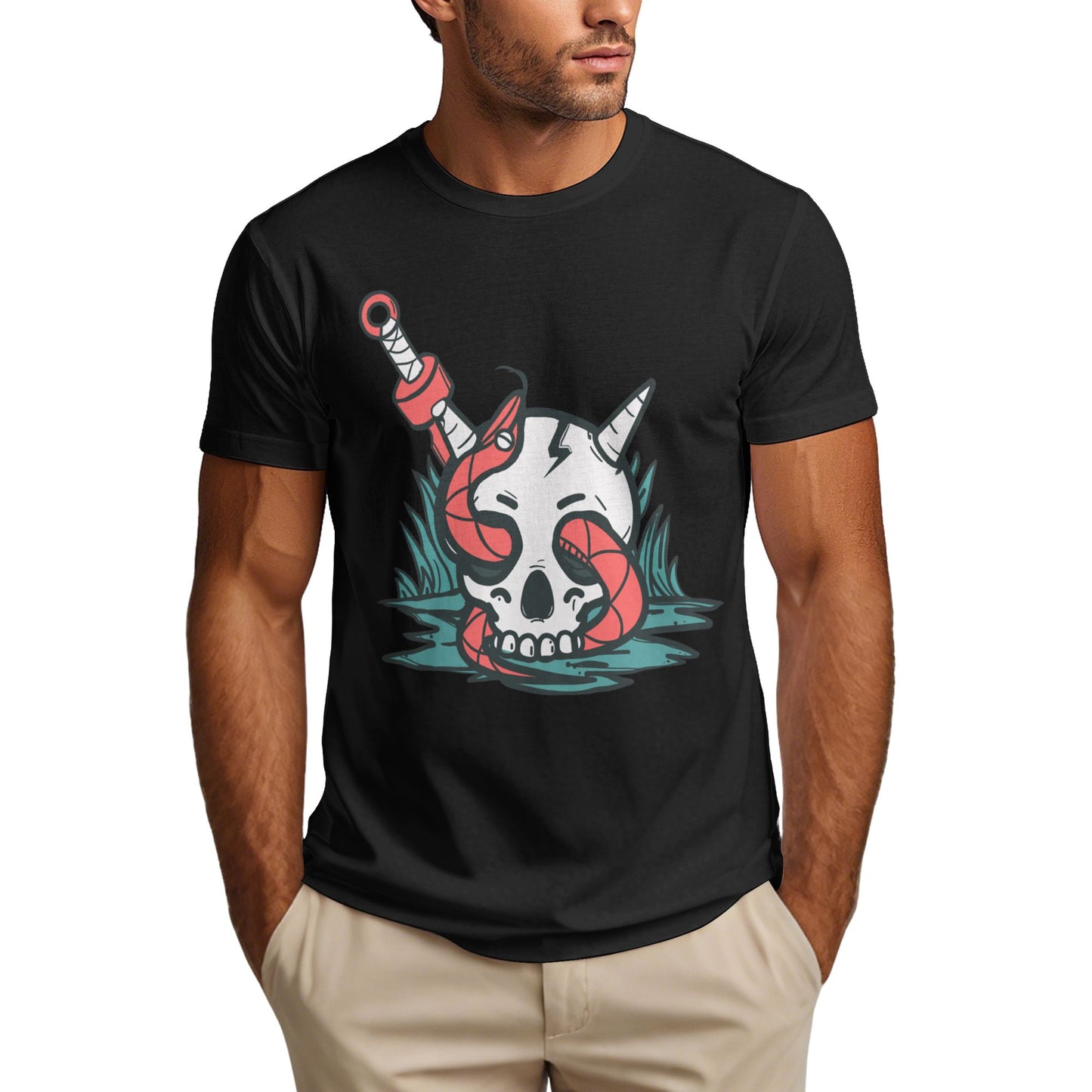 Skull Short Sleeve Cotton T-Shirt For Men