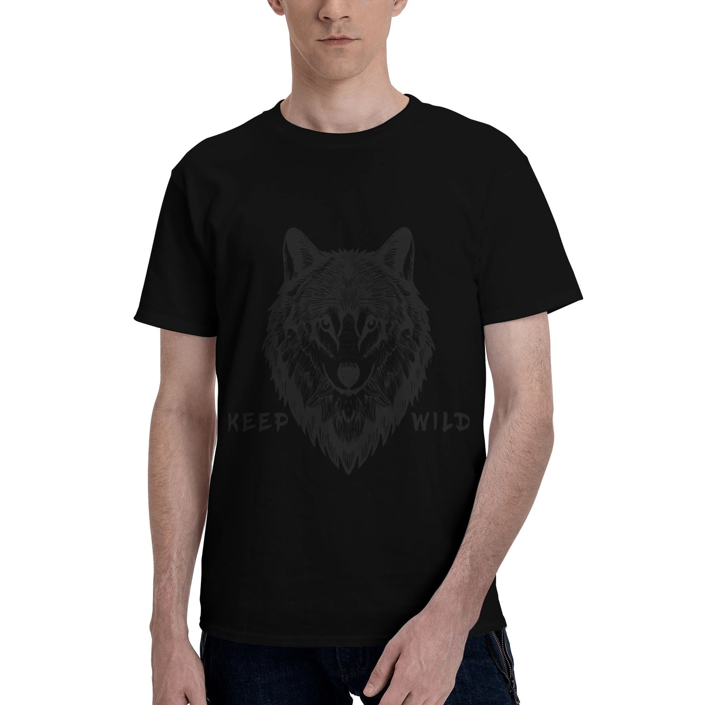 Wolf Printed Short Sleeve Cotton T-Shirt For Men