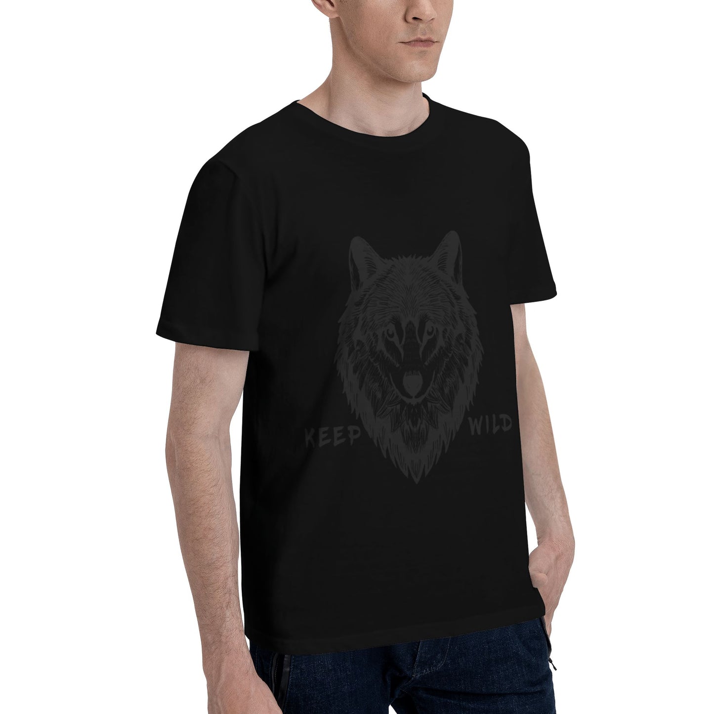 Wolf Printed Short Sleeve Cotton T-Shirt For Men