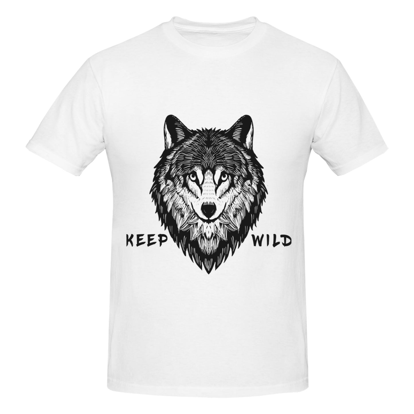 Wolf Printed Short Sleeve Cotton T-Shirt For Men