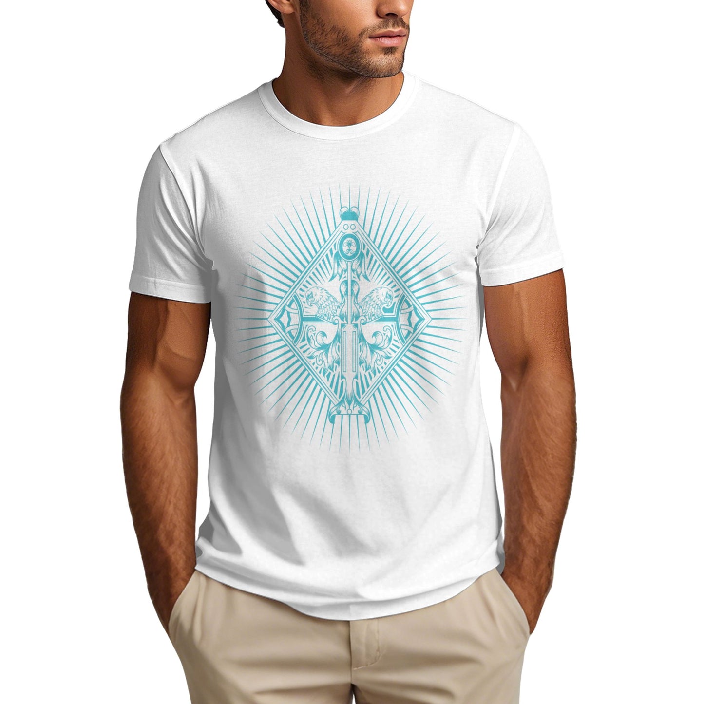 Badge Design Men's Short Sleeve Cotton T-Shirt