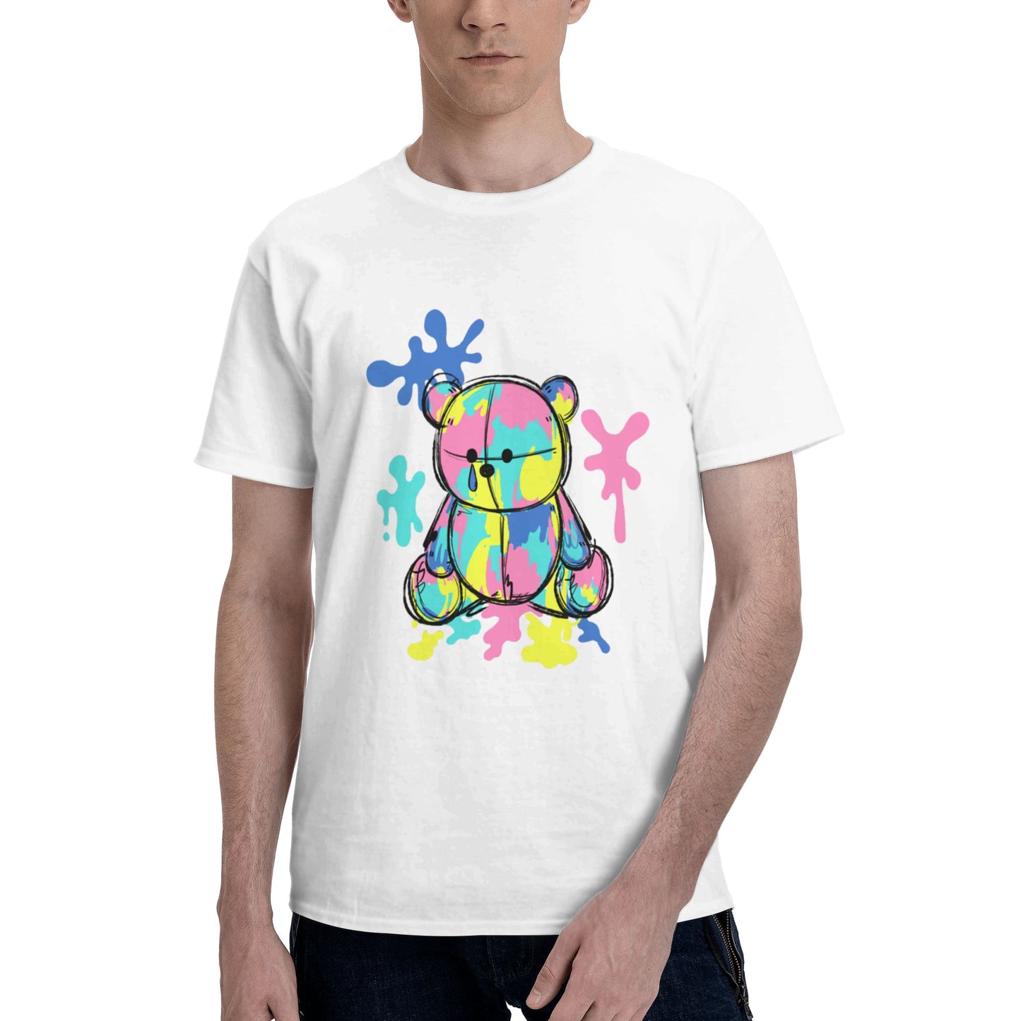 Little Bear Doodle Short Sleeve Cotton T-Shirt For Men