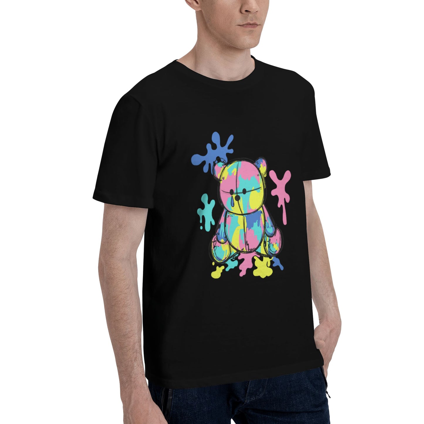 Little Bear Doodle Short Sleeve Cotton T-Shirt For Men