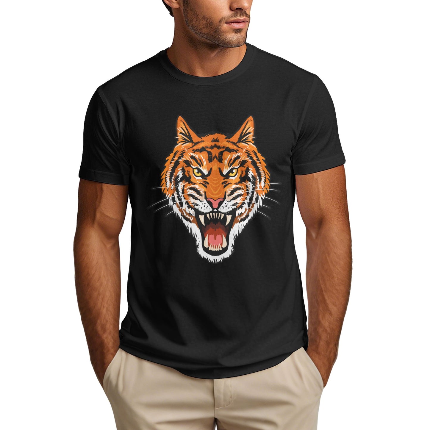 Tiger Short Sleeve Cotton T-Shirt For Men