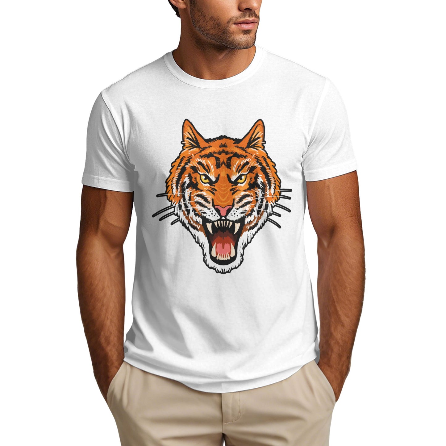 Tiger Short Sleeve Cotton T-Shirt For Men
