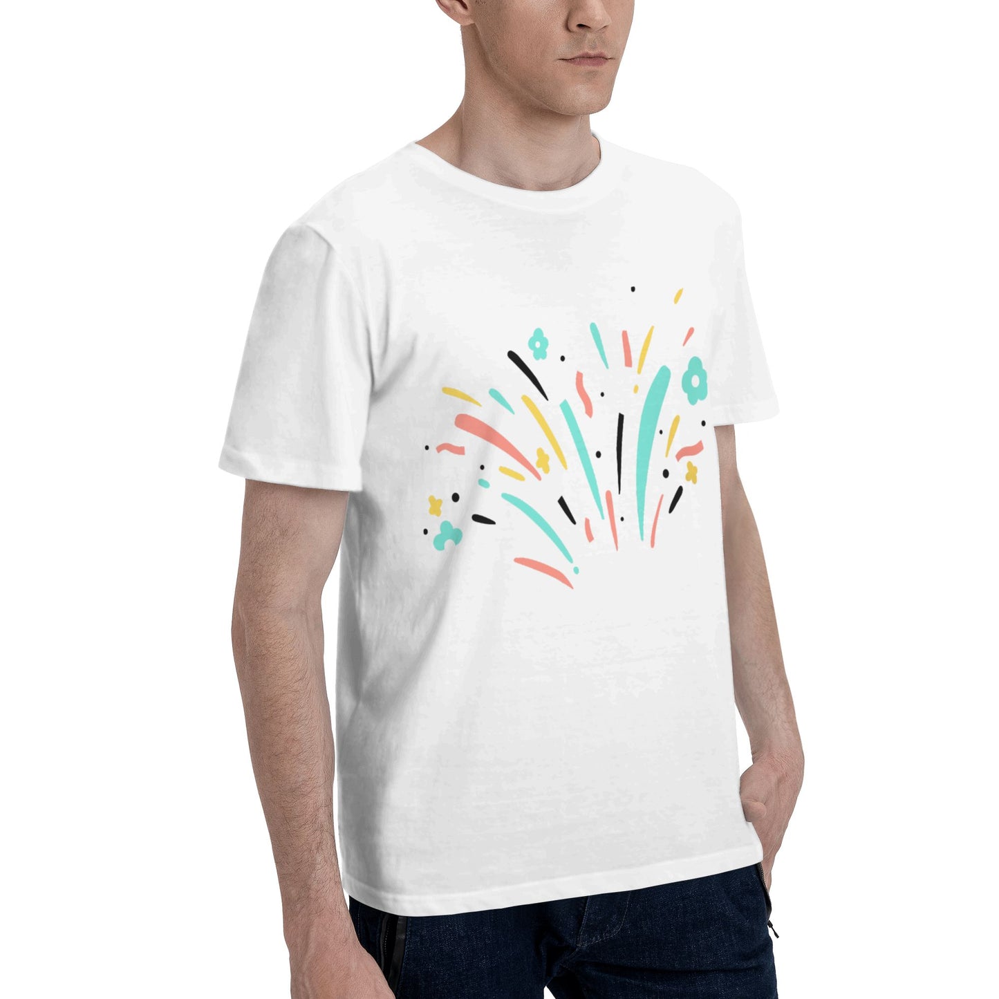 Fireworks Design Men's Short Sleeve Cotton T-Shirt