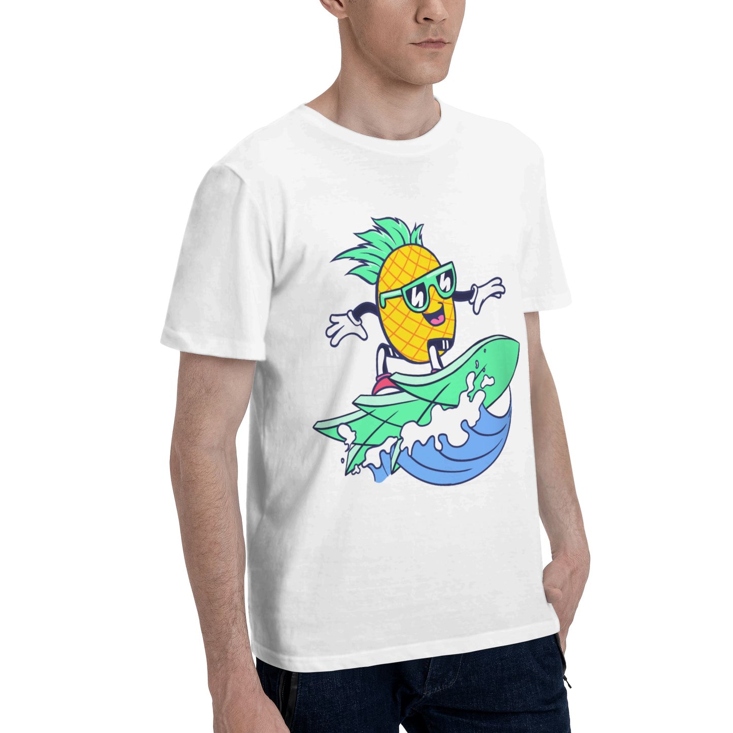 Surfing Pineapple Short Sleeve Cotton T-Shirt For Men