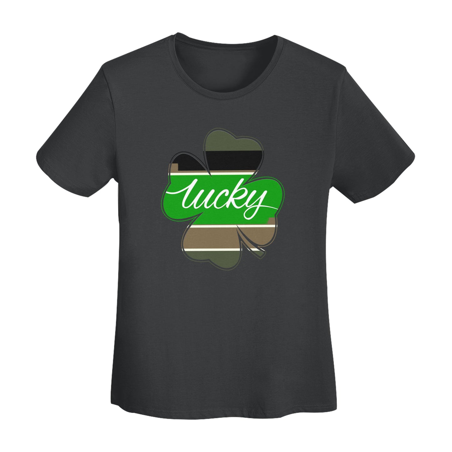 Lucky Four Leaf Clover Short Sleeve Cotton T-Shirt For Women