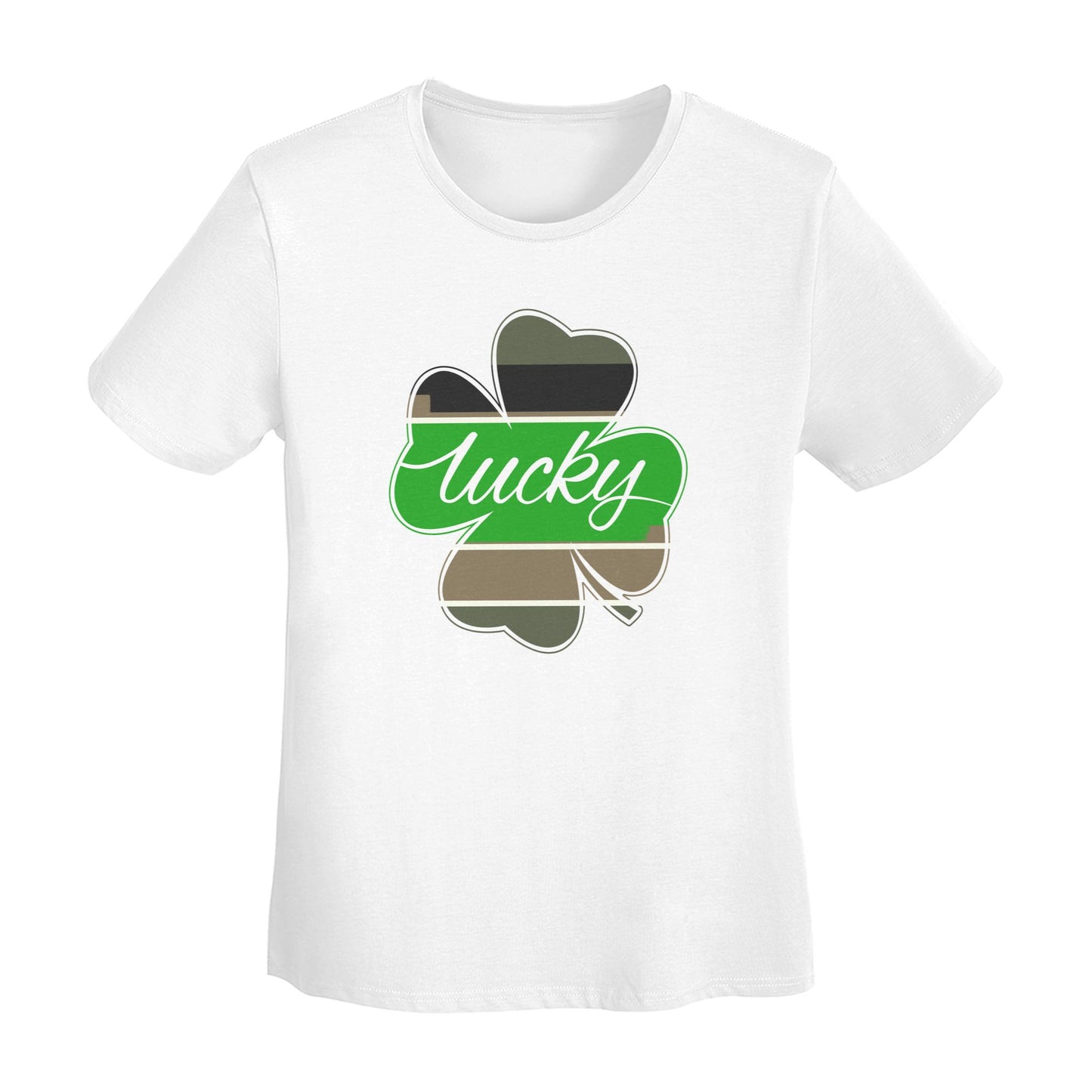 Lucky Four Leaf Clover Short Sleeve Cotton T-Shirt For Women