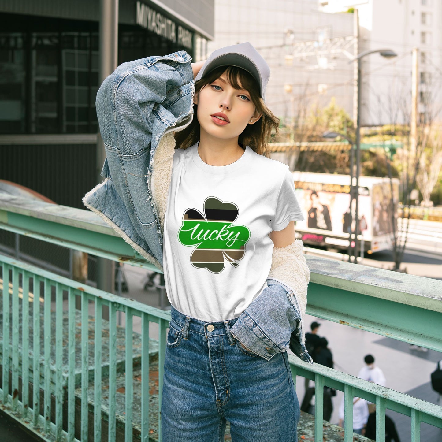 Lucky Four Leaf Clover Short Sleeve Cotton T-Shirt For Women
