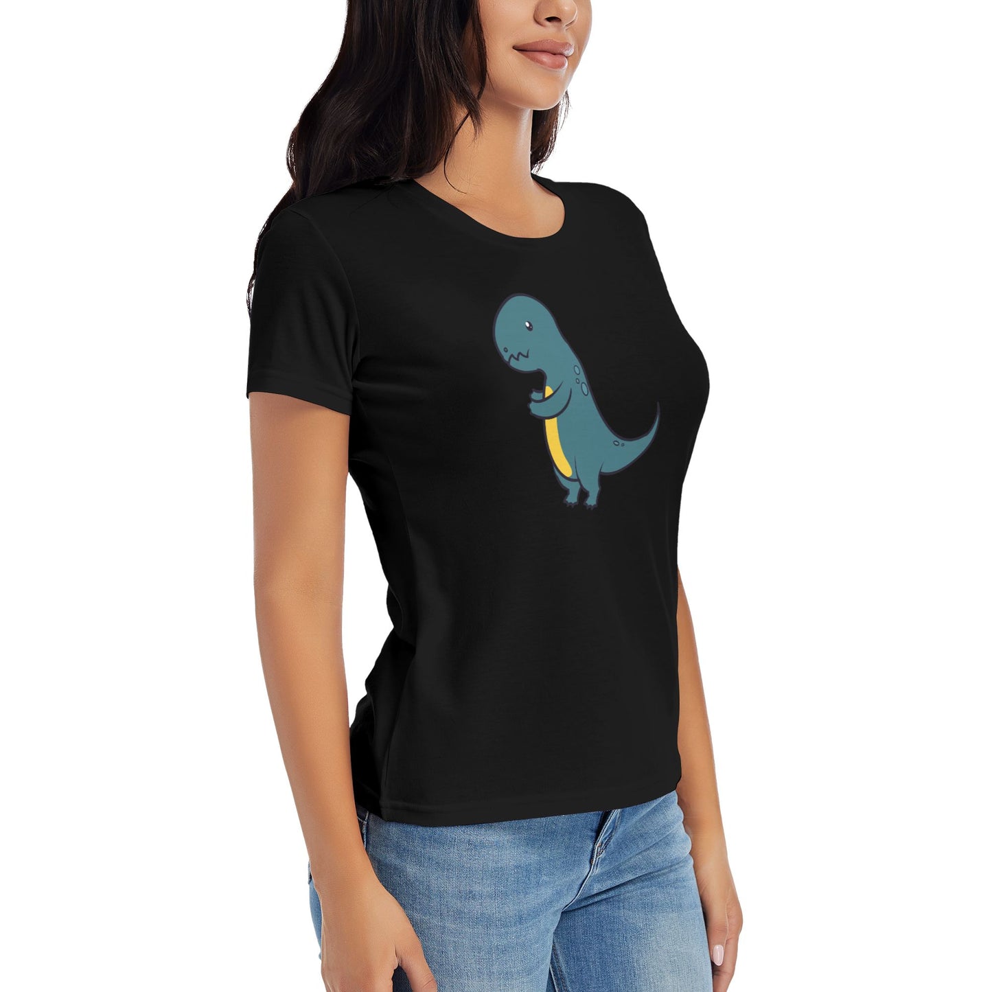 Cute Little Dinosaur Short Sleeve Cotton T-Shirt For Women
