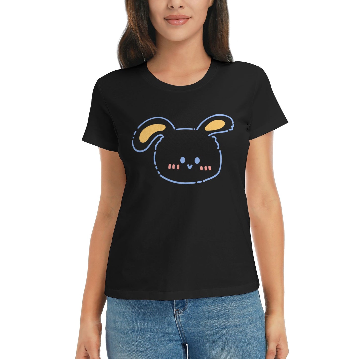 Cartoon Rabbit Women's Short Sleeve Cotton T-Shirt