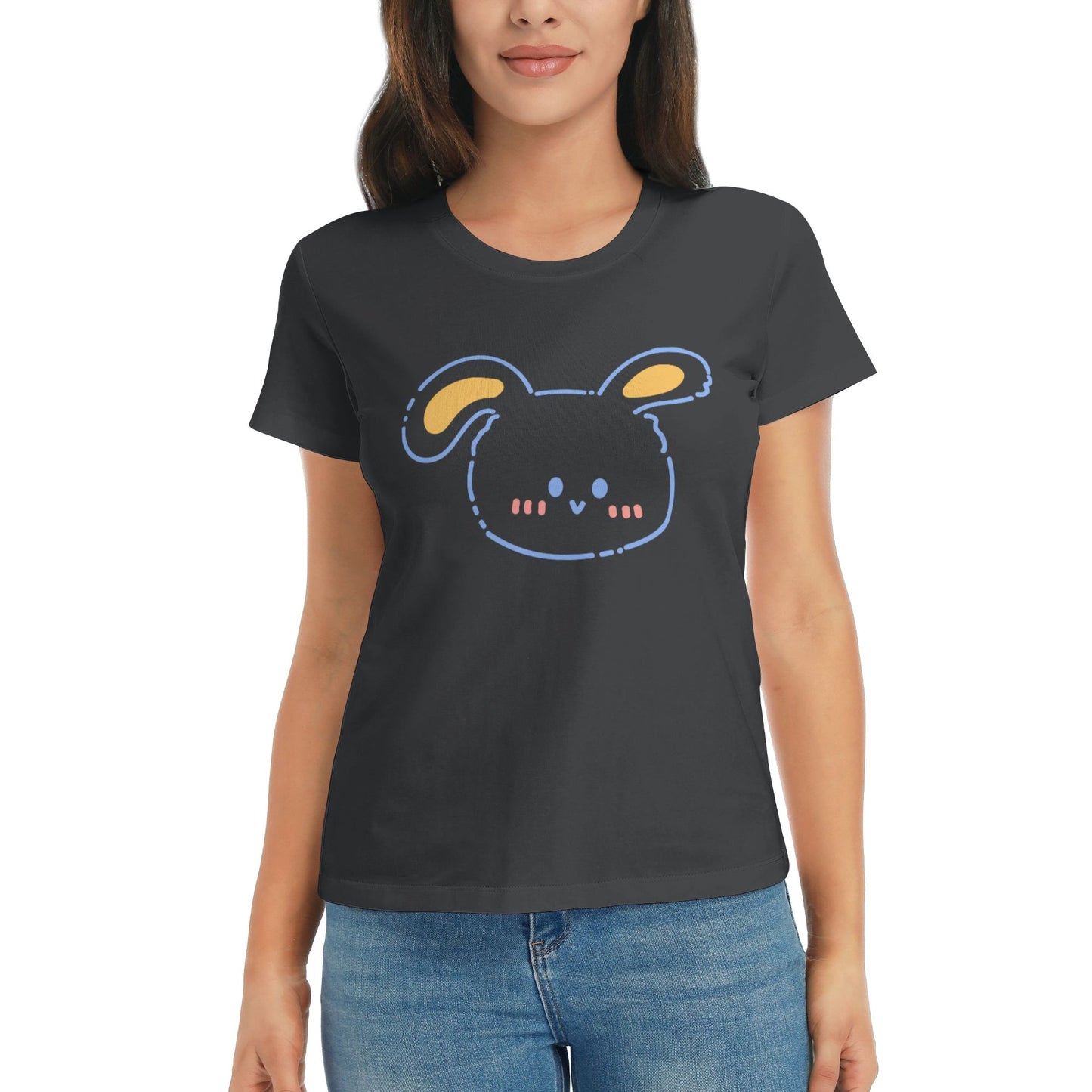 Cartoon Rabbit Women's Short Sleeve Cotton T-Shirt