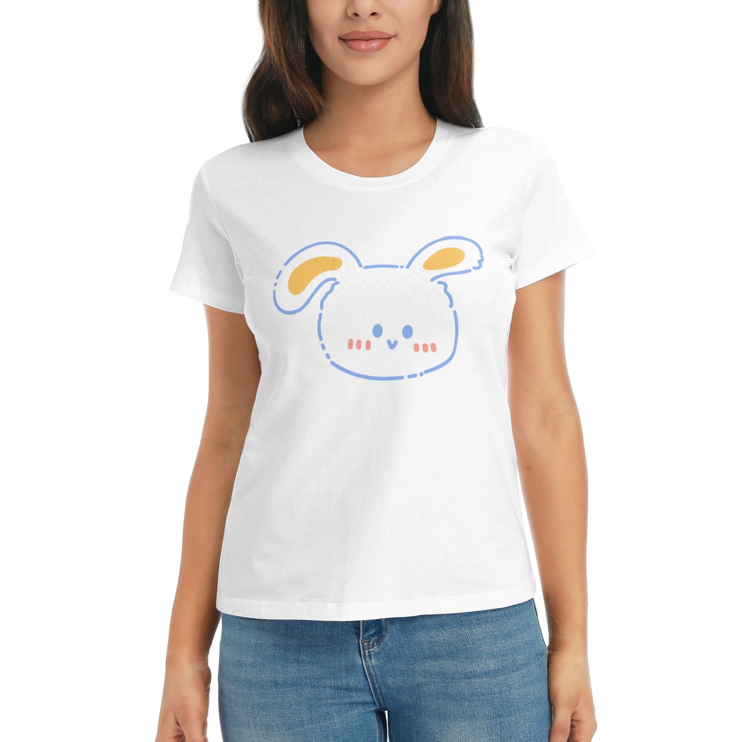 Cartoon Rabbit Women's Short Sleeve Cotton T-Shirt