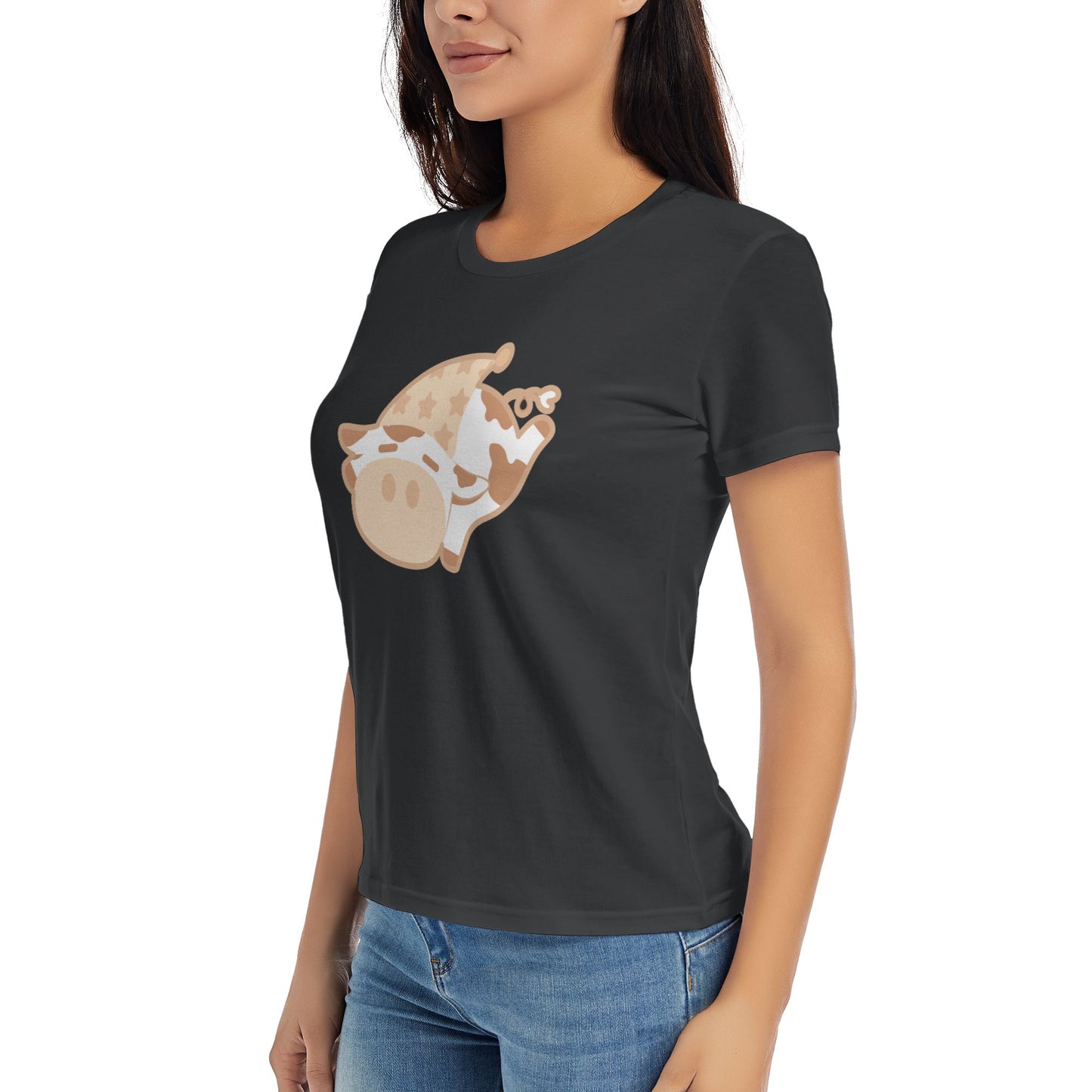 Cartoon Cow Women's Short Sleeve Cotton T-Shirt