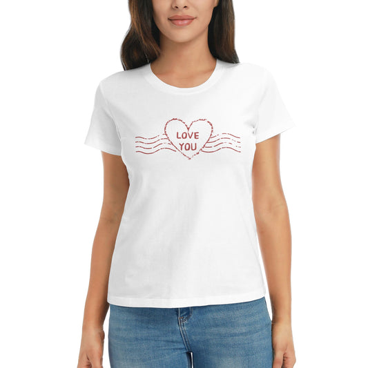 Love You Stamp Women's Short Sleeve Cotton T-Shirt