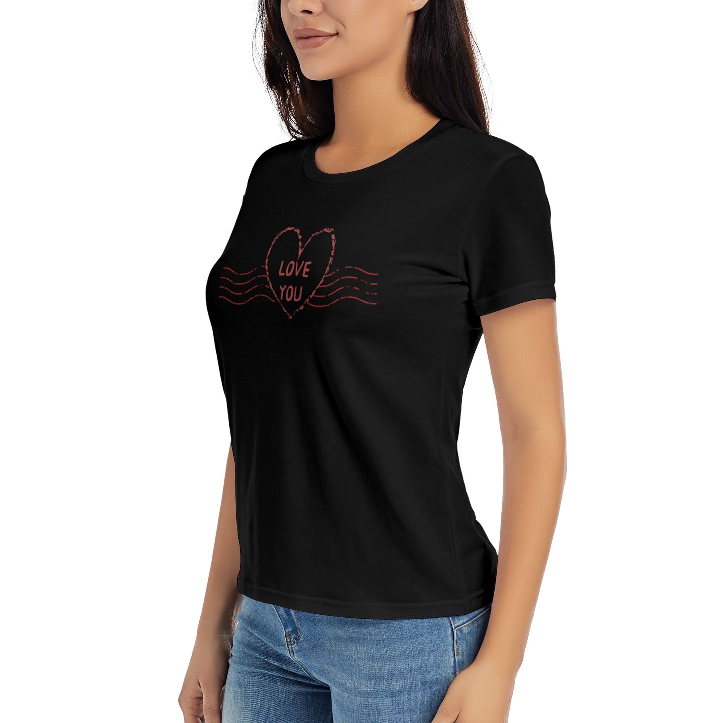 Love You Stamp Women's Short Sleeve Cotton T-Shirt