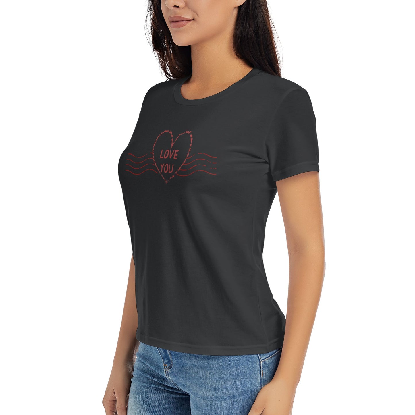 Love You Stamp Women's Short Sleeve Cotton T-Shirt