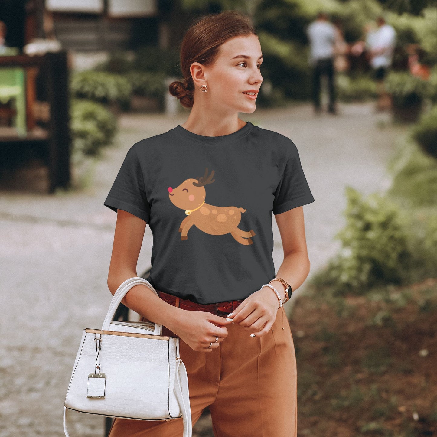 Little Deer Short Sleeve Cotton T-Shirt For Women