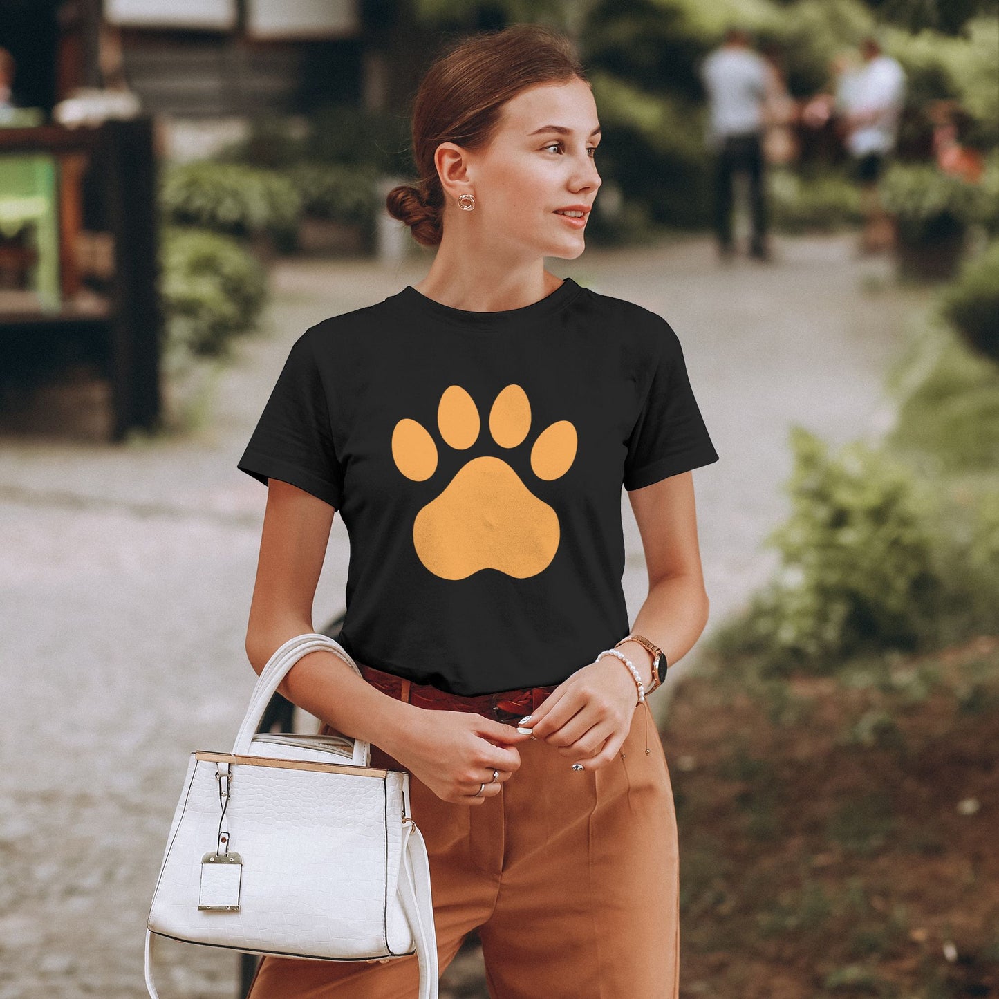 Paw Print Short Sleeve Cotton T-Shirt For Women