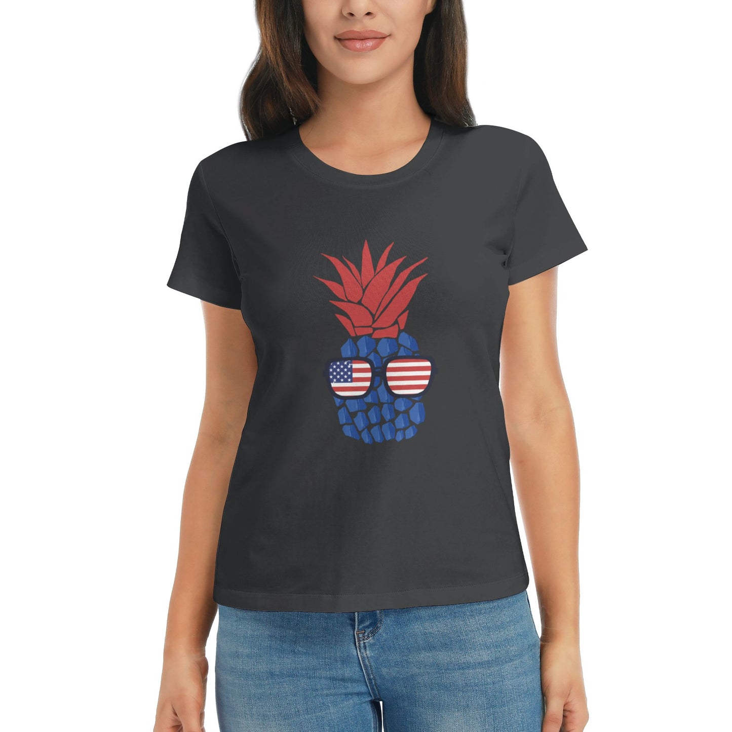 Flag Pineapple Short Sleeve Cotton T-Shirt For Women