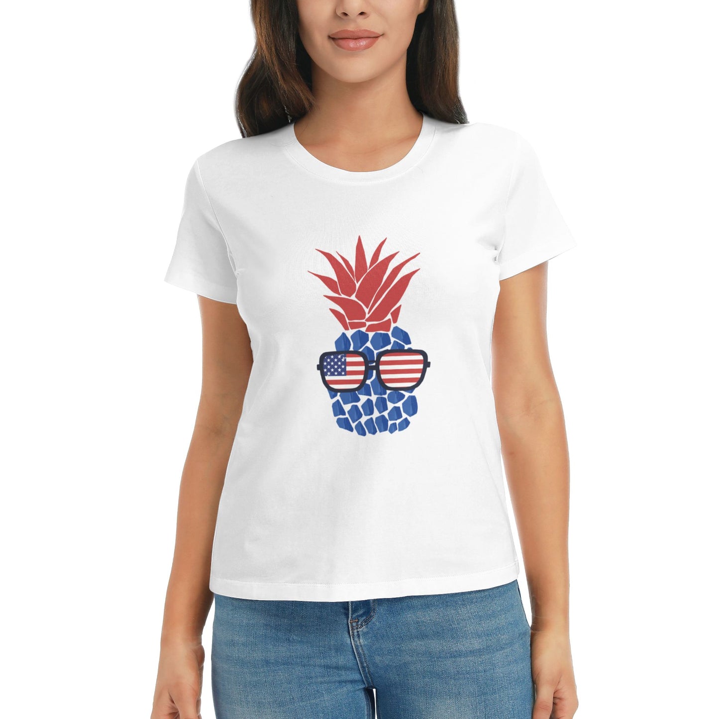 Flag Pineapple Short Sleeve Cotton T-Shirt For Women