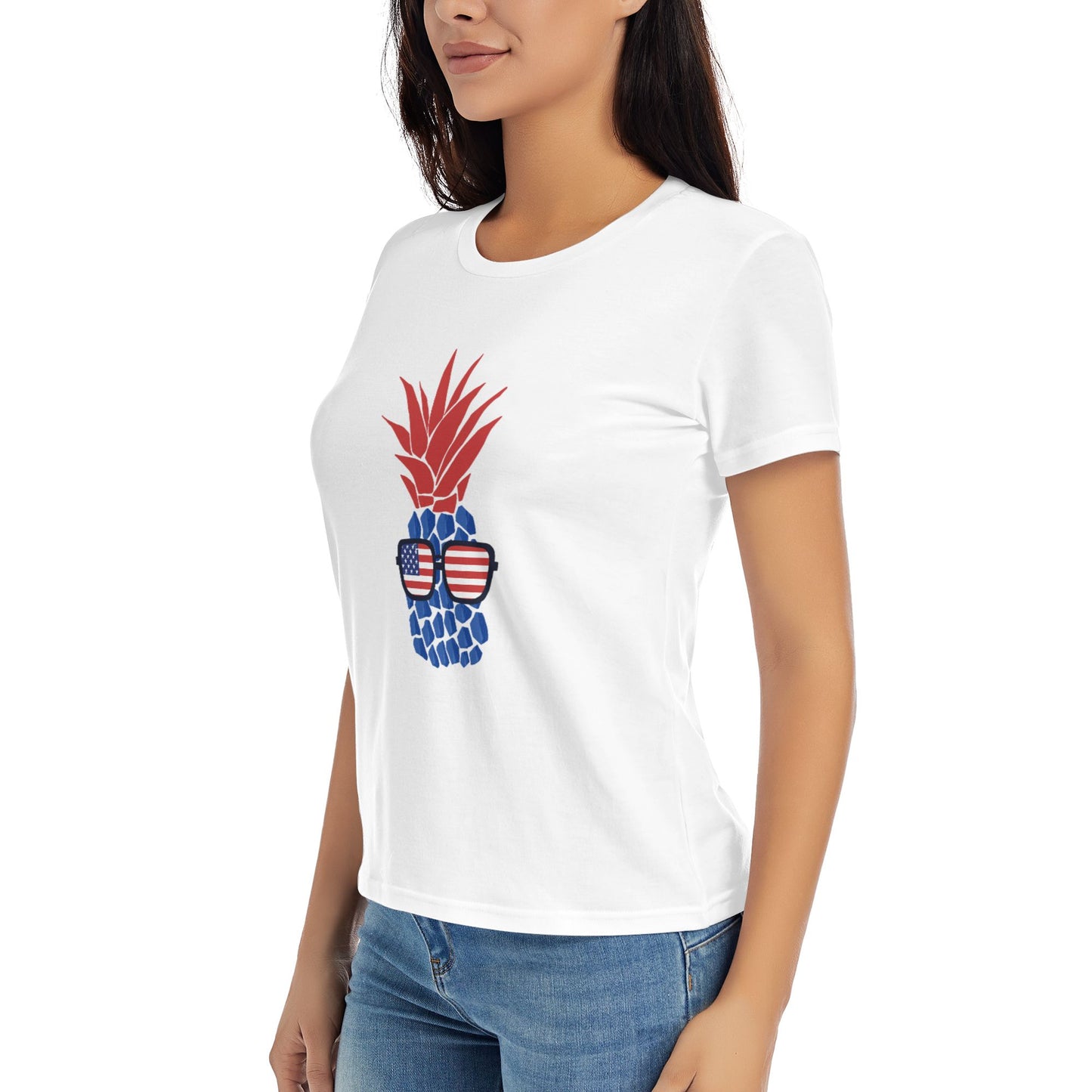 Flag Pineapple Short Sleeve Cotton T-Shirt For Women