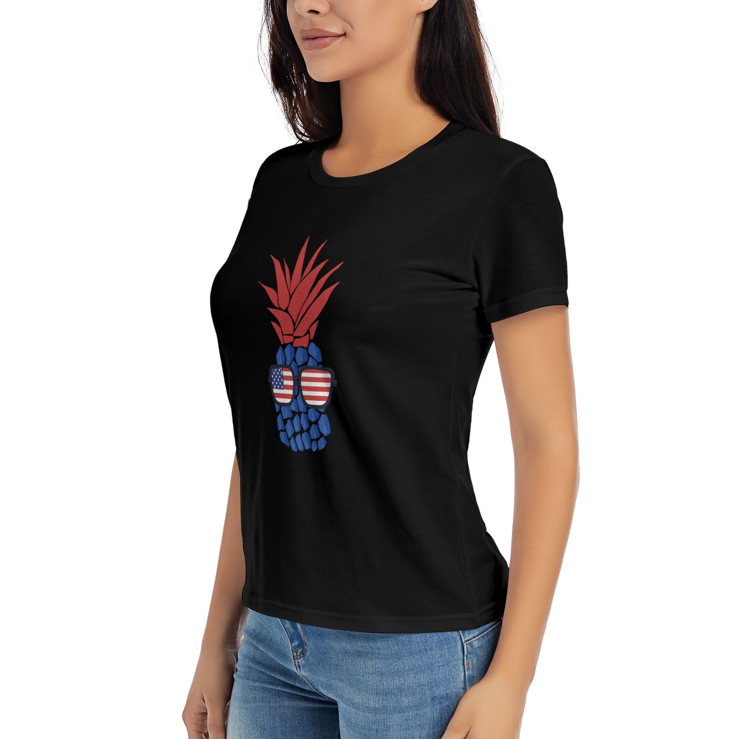 Flag Pineapple Short Sleeve Cotton T-Shirt For Women