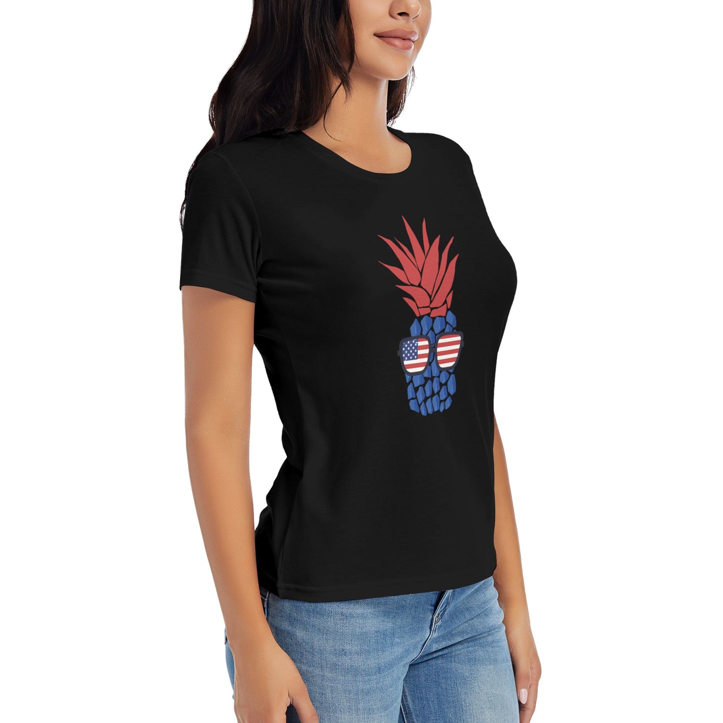 Flag Pineapple Short Sleeve Cotton T-Shirt For Women