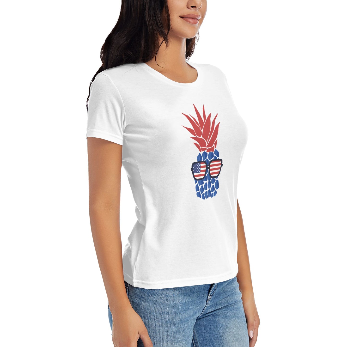 Flag Pineapple Short Sleeve Cotton T-Shirt For Women