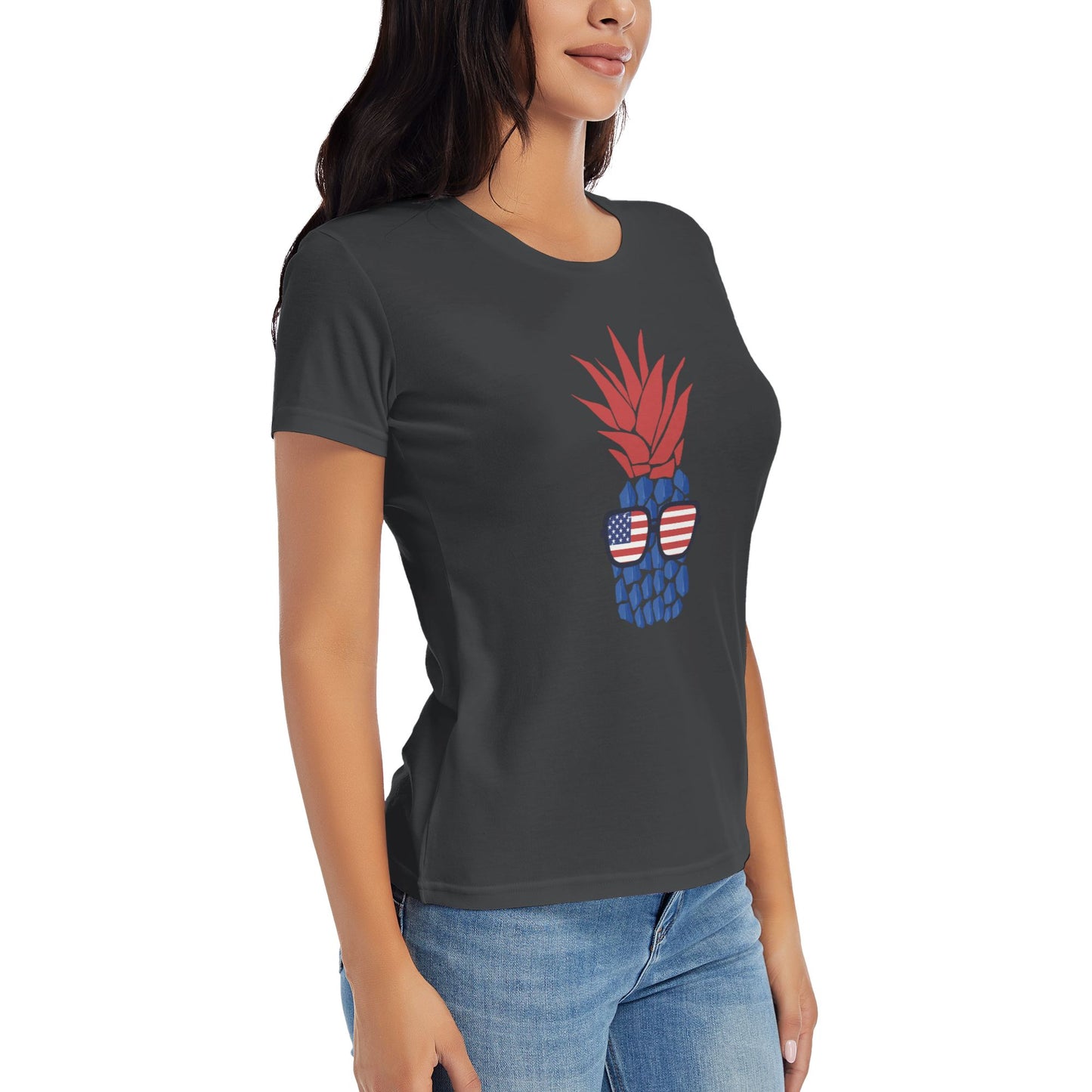 Flag Pineapple Short Sleeve Cotton T-Shirt For Women