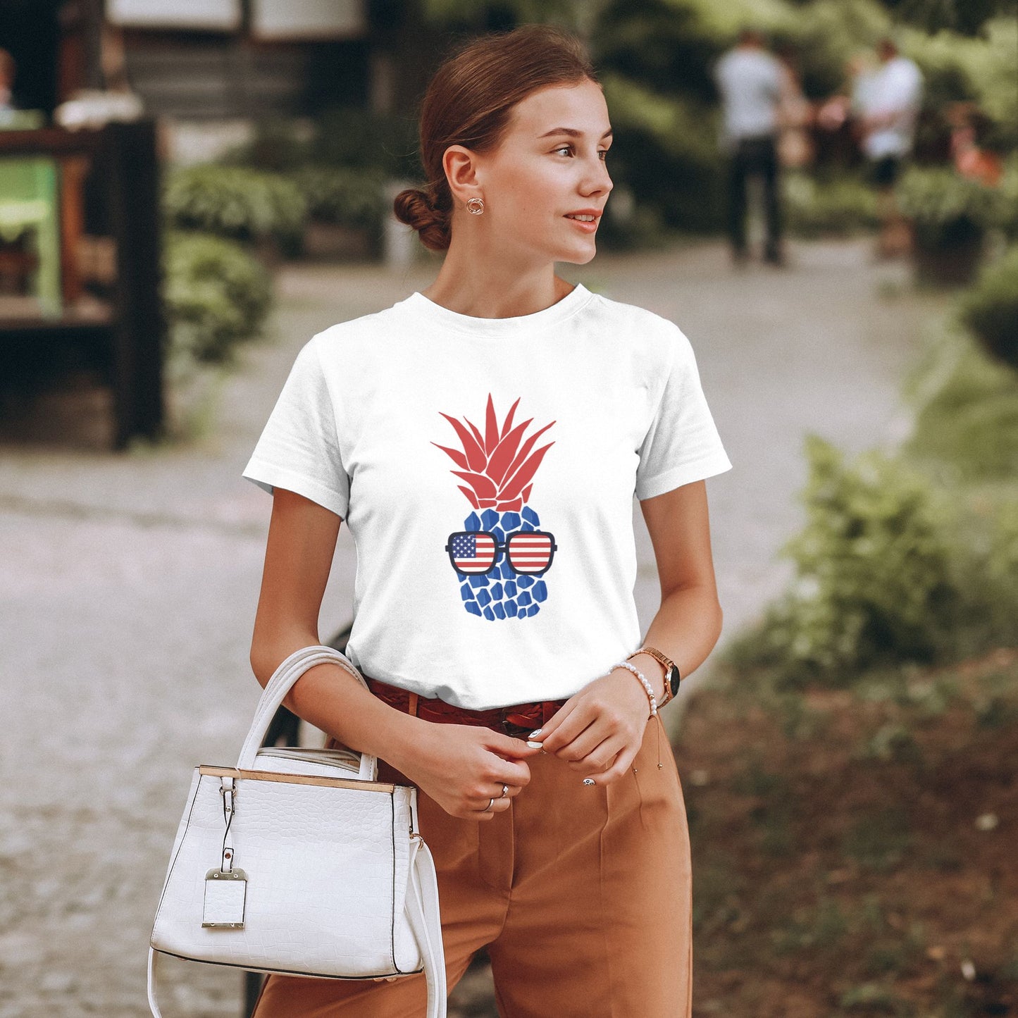 Flag Pineapple Short Sleeve Cotton T-Shirt For Women