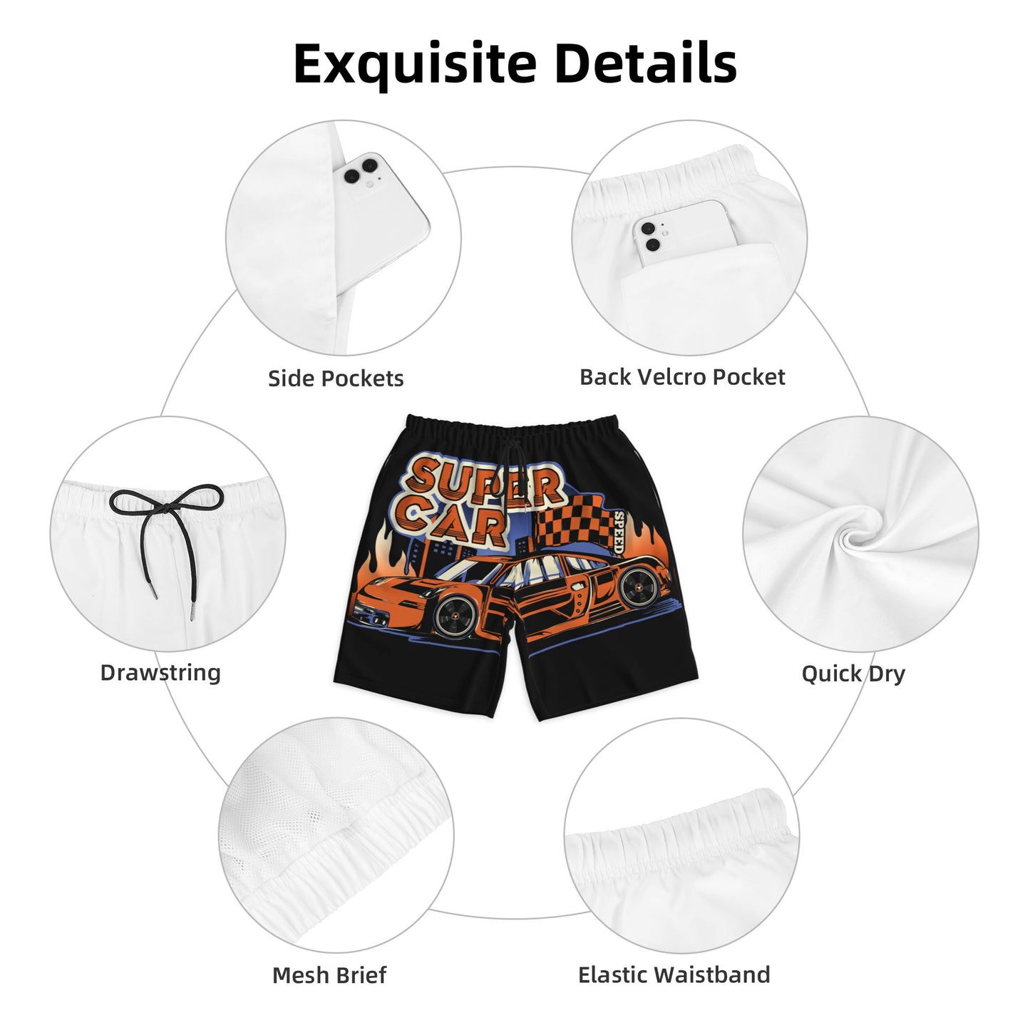 Super Car Beach Shorts For Men