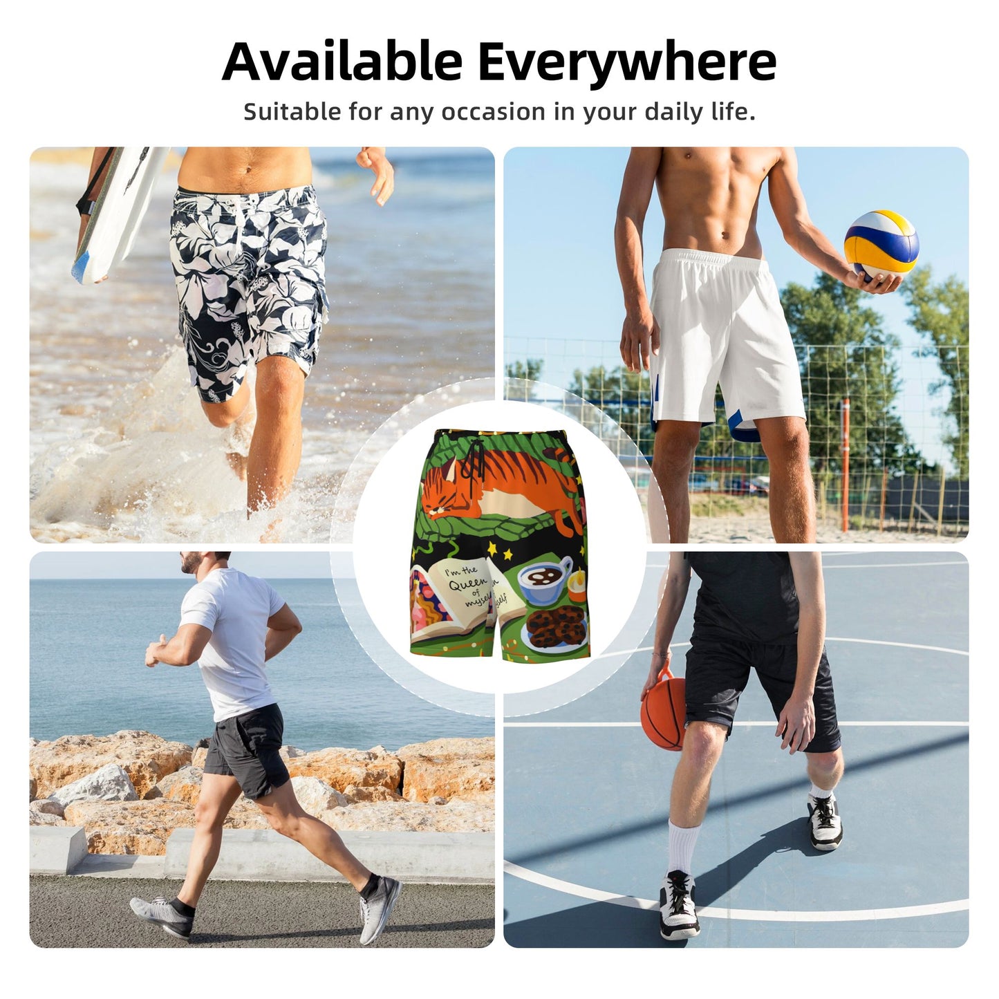 Picnic Cat Beach Shorts For Men