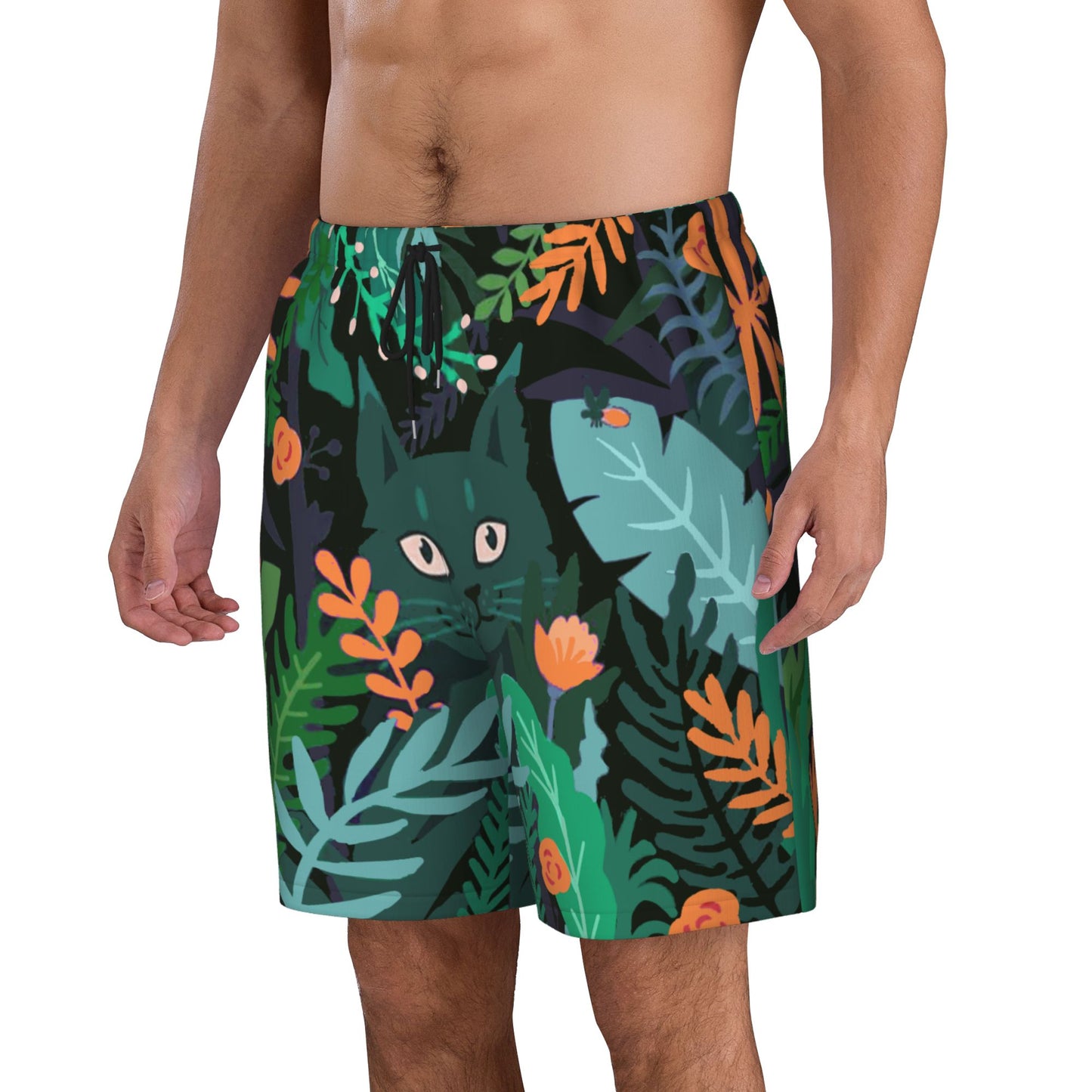 Rainforest Cat Men's Beach Shorts