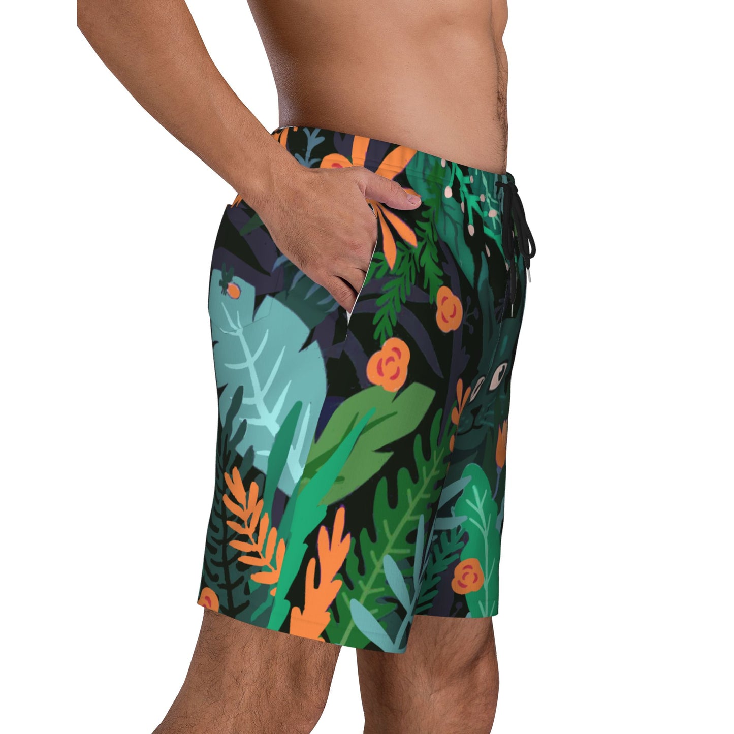 Rainforest Cat Men's Beach Shorts