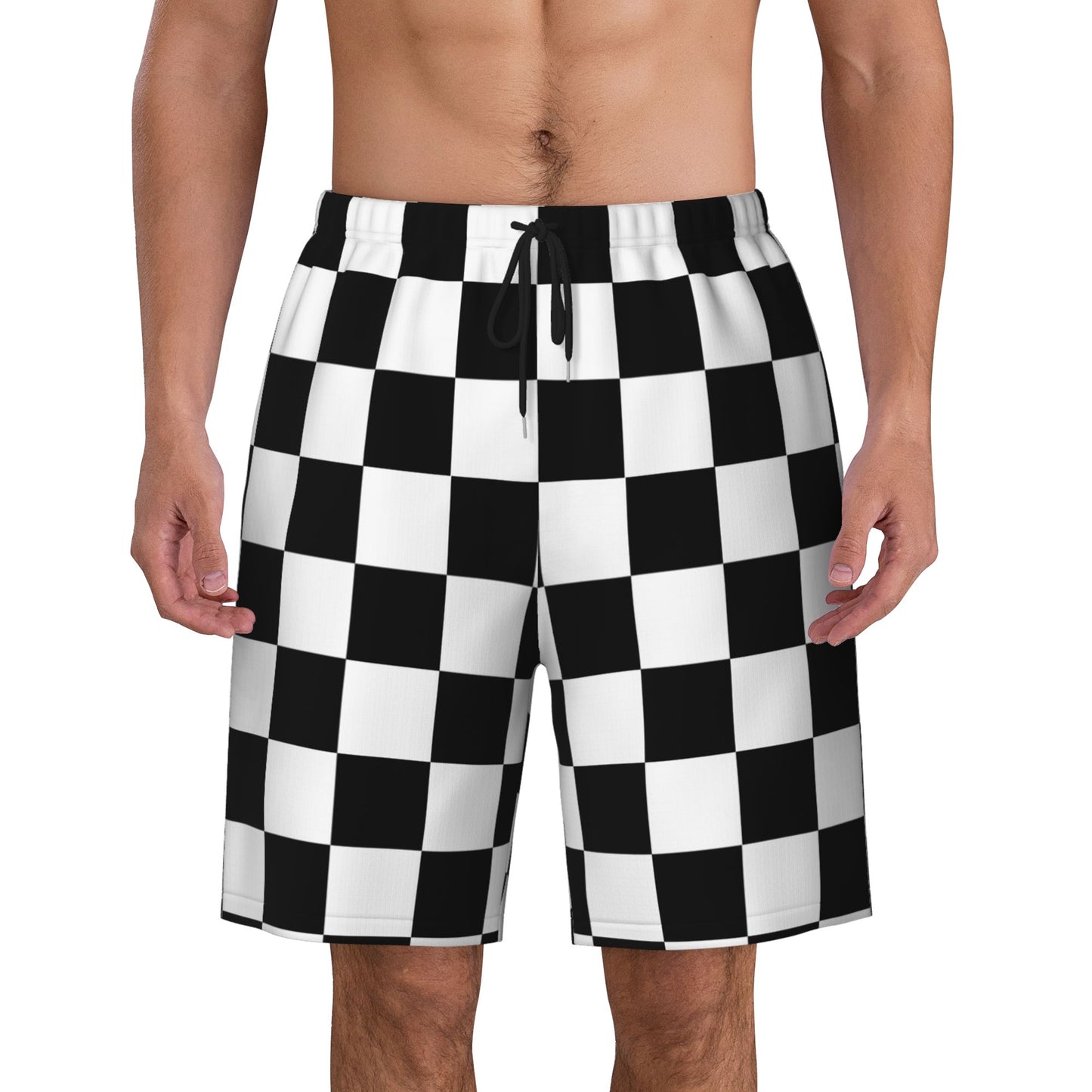 Black And White Checkered Beach Shorts For Men