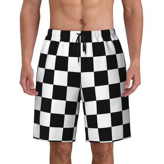 Black And White Checkered Beach Shorts For Men