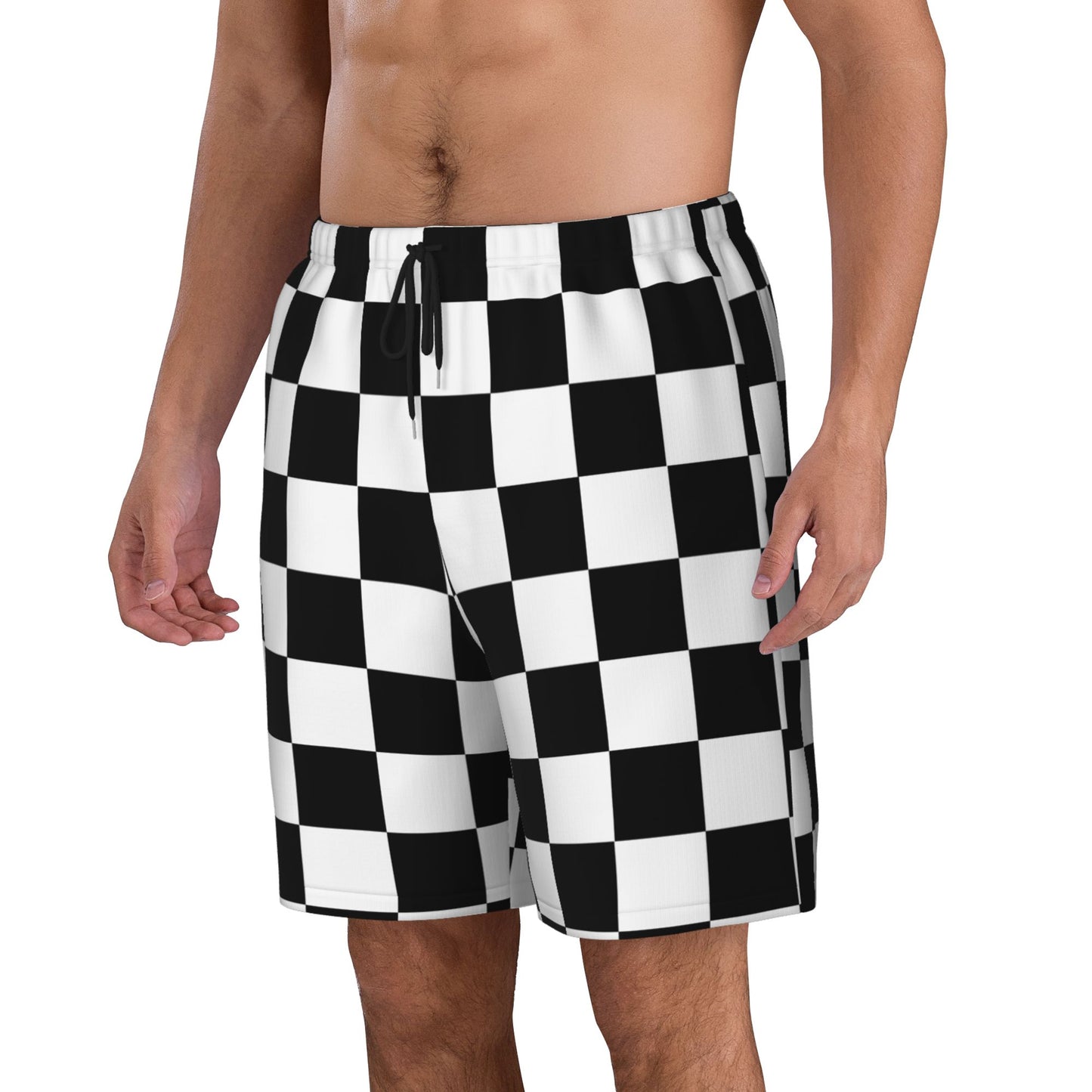 Black And White Checkered Beach Shorts For Men