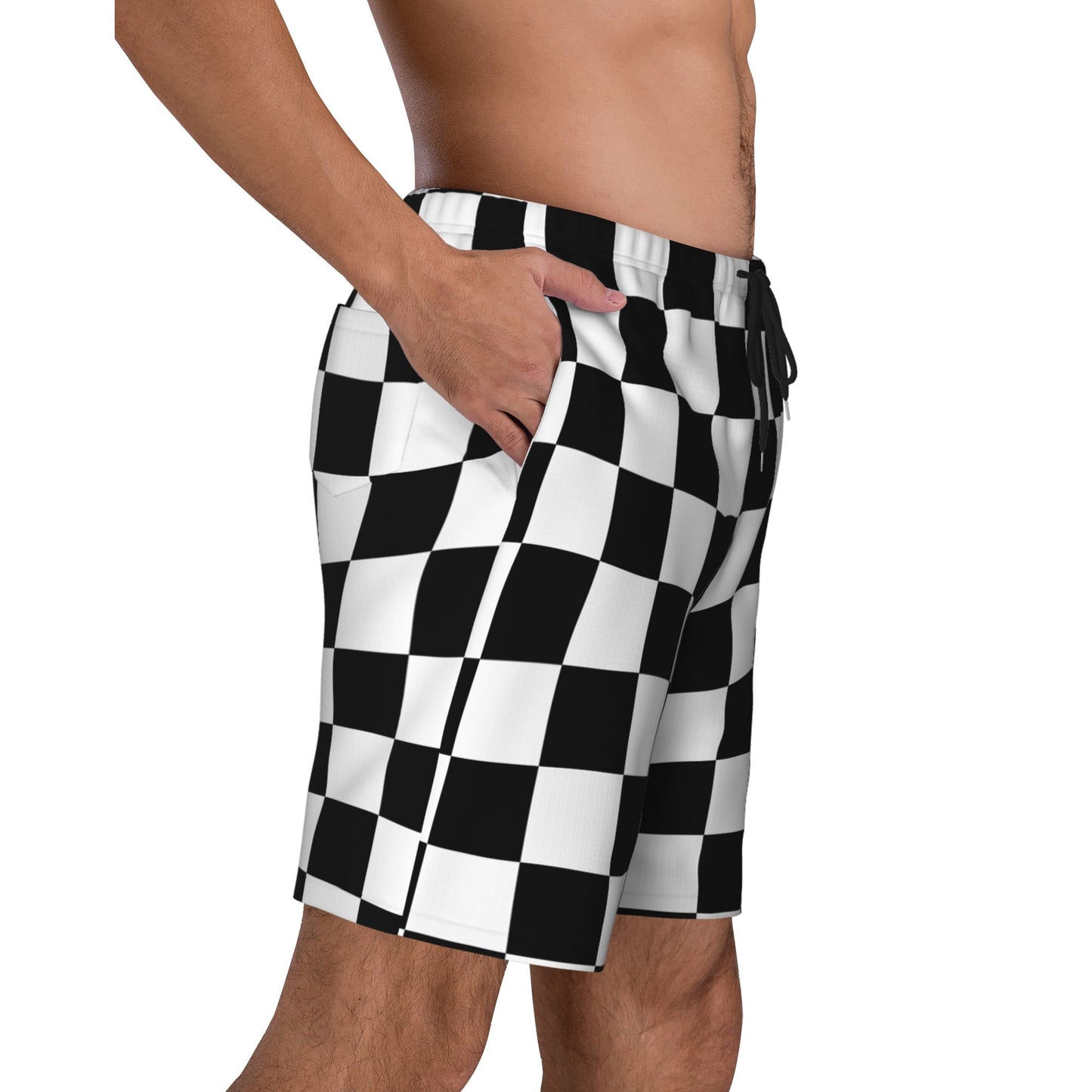 Black And White Checkered Beach Shorts For Men