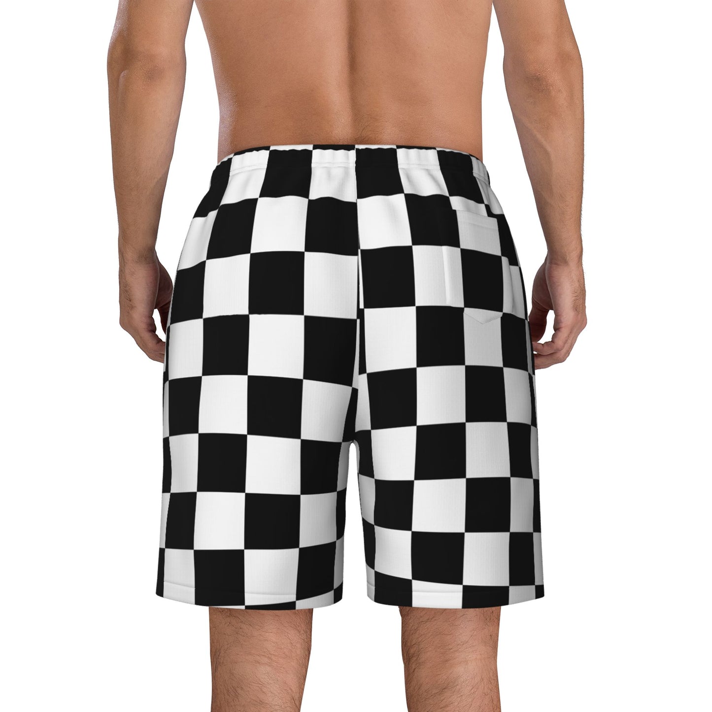 Black And White Checkered Beach Shorts For Men