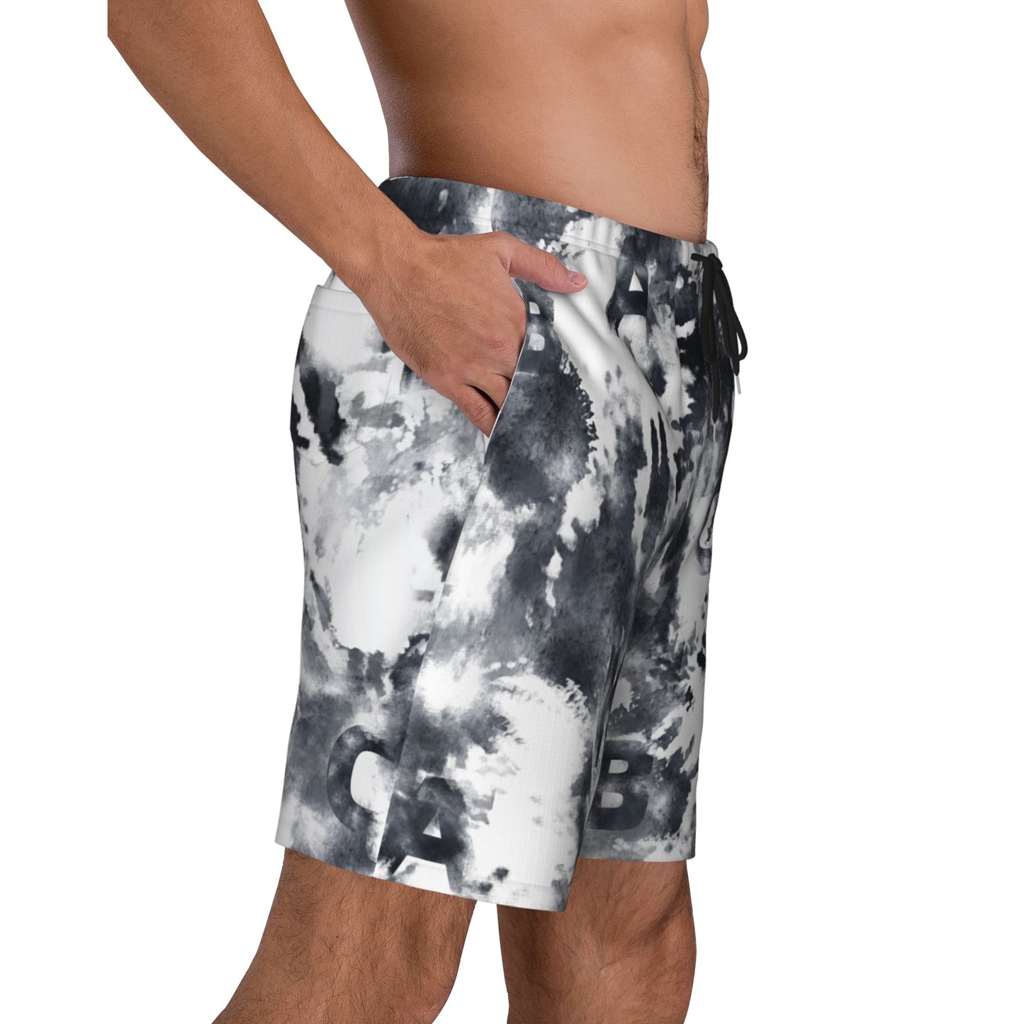 Chinese Ink Tie-Dye Men's Beach Shorts