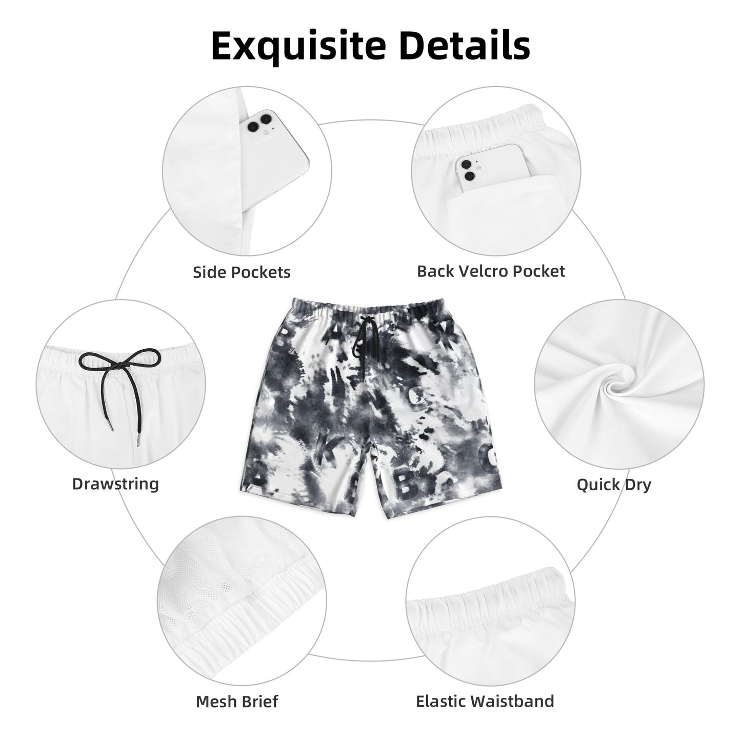 Chinese Ink Tie-Dye Men's Beach Shorts