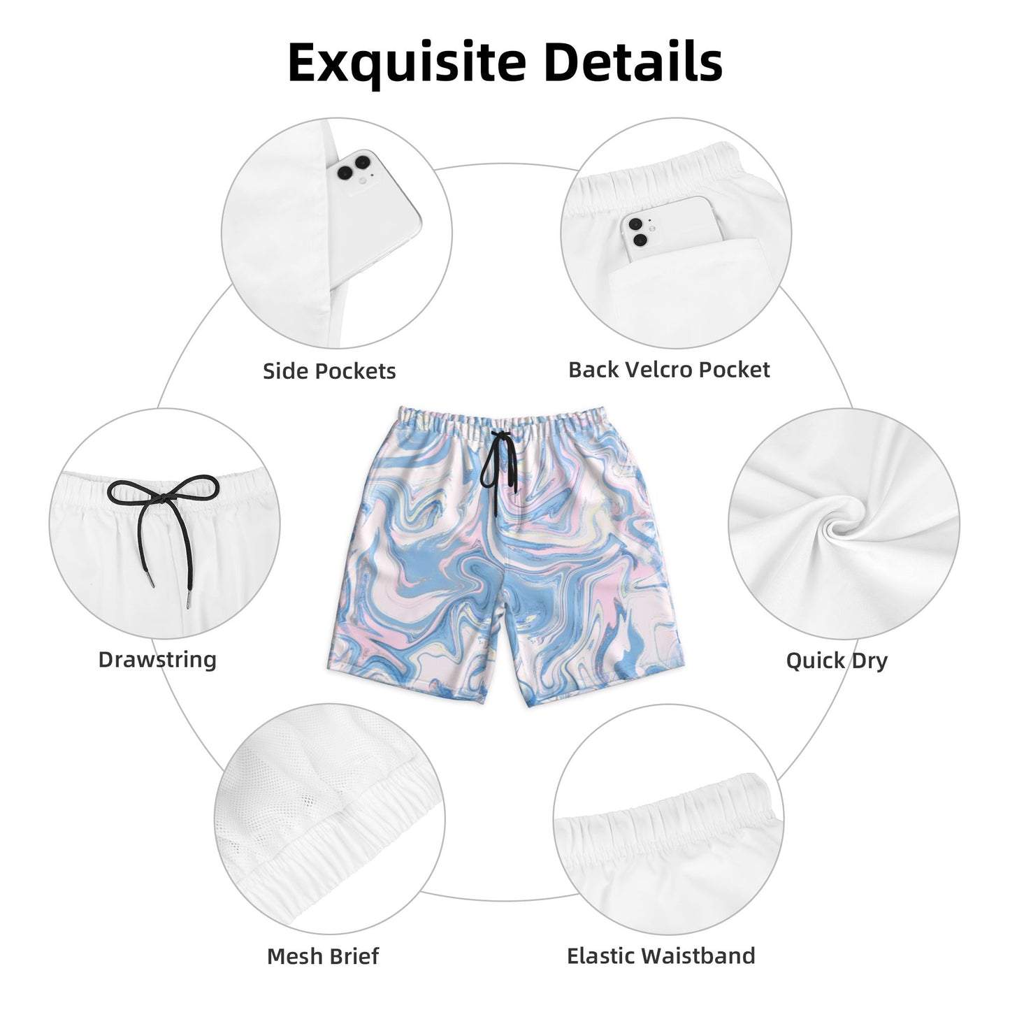 Vein Lines Design Beach Shorts For Men