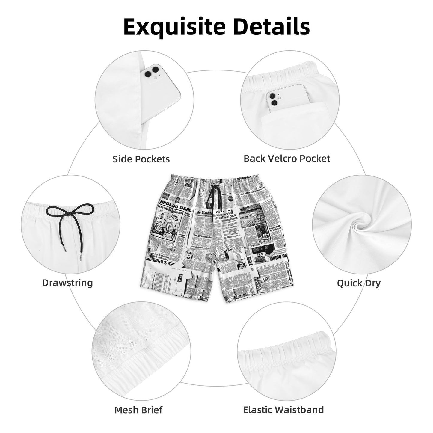 Newspaper Beach Shorts For Men