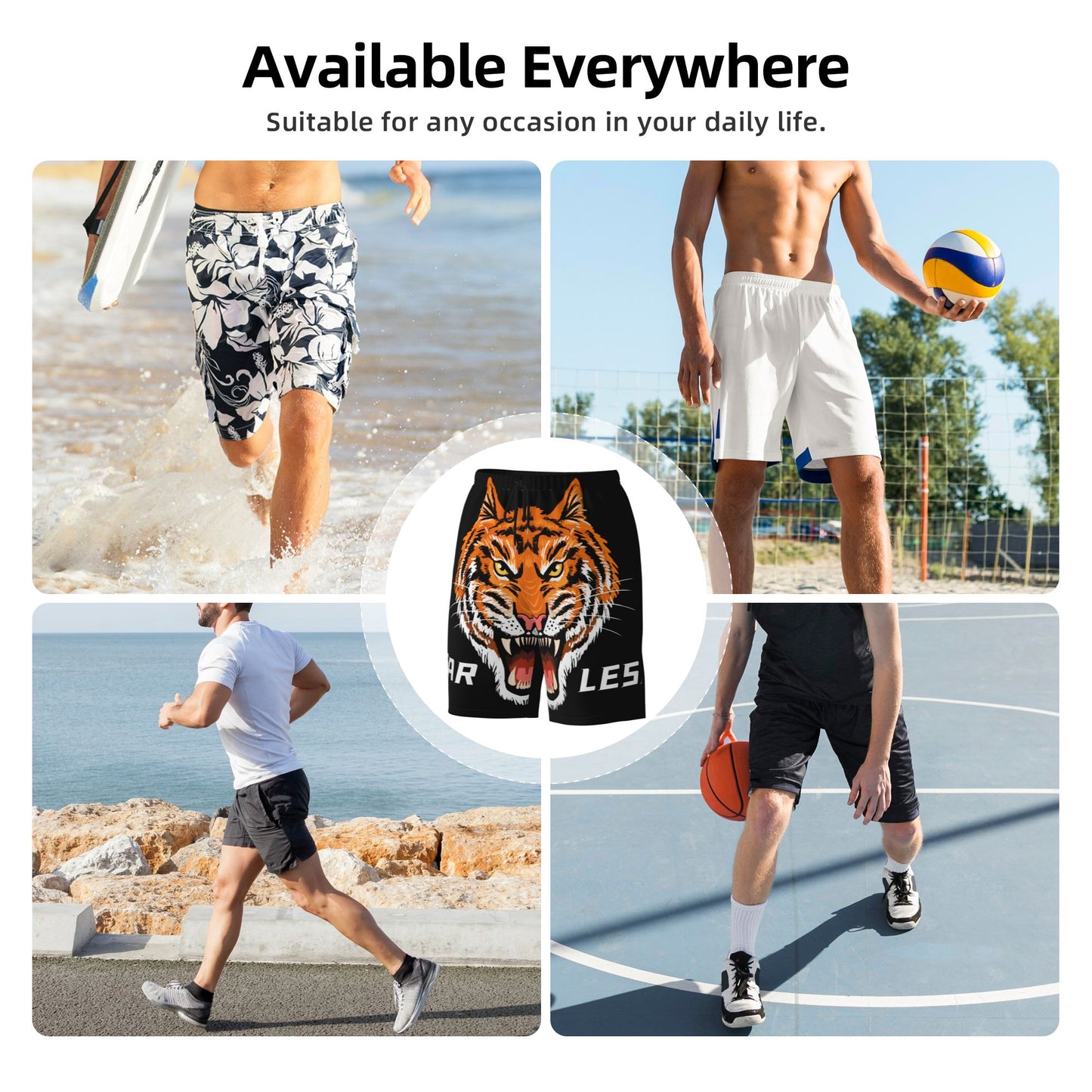 Tiger Printed Beach Shorts For Men