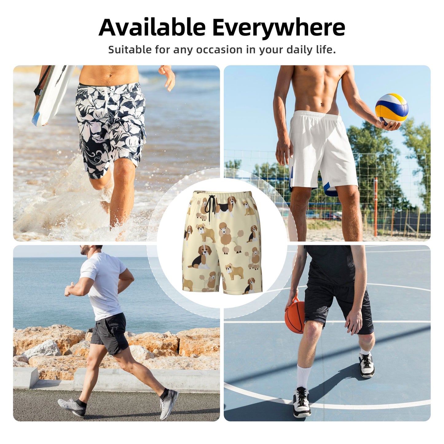 Dog Print Beach Shorts For Men